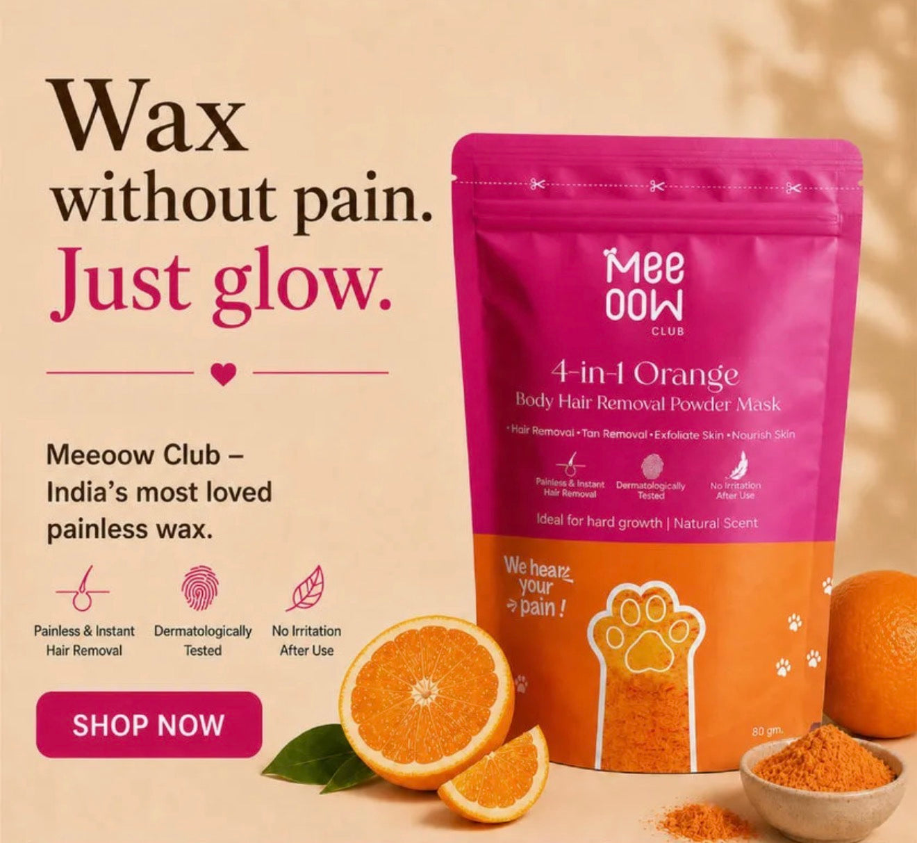 Hair removal powder, Wax powder, Painless wax, Body wax
